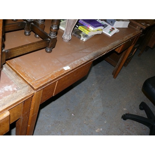 438 - DOUBLE SIDED OAK PARTNER'S DESK, PROBABLY 1940'S.