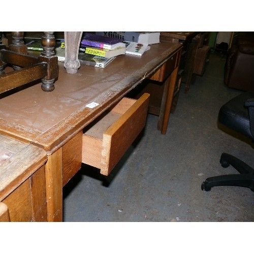 438 - DOUBLE SIDED OAK PARTNER'S DESK, PROBABLY 1940'S.