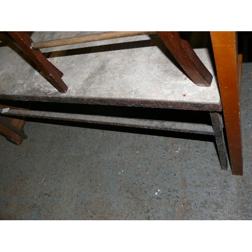 452 - VINTAGE STONE TOPPED COFFEE TABLE ON METAL FRAME.