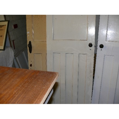 465 - THREE SOLID PINE DOORS IDEAL FOR STRIPPING WITH BAKELITE KNOBS, POSSIBLY 1930'S.
1. 70CM X 195CM, 2.... 