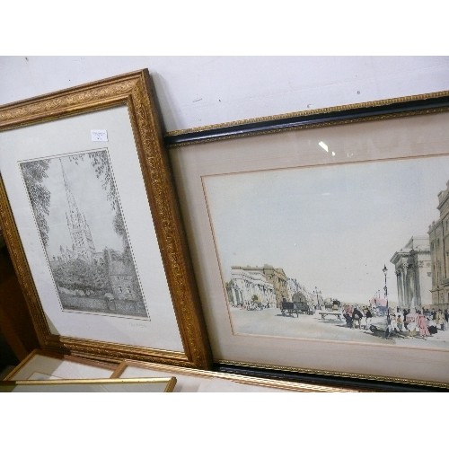 471 - HYDE PARK CORNER, FRAMED AND GLAZED PLUS A SIGNED PRINT OF NORWICH CATHEDRAL BY CHRIS HUTCHINS.