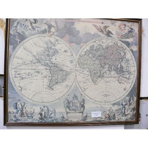 473 - WORLD MAP, FRAMED.