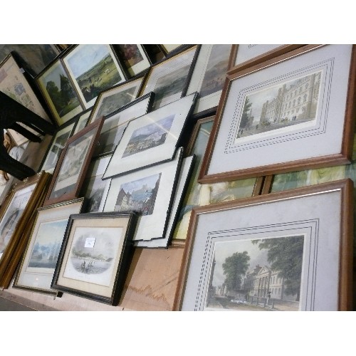 476 - QUANTITY OF VARIOUS FRAMED PRINTS, LANDSCAPE AND ARCHITECTURAL THEMED.