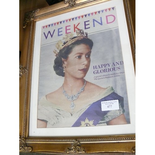 477 - QUEEN ELIZABETH II PRINT IN GILT FRAME PLUS ONE EXTRA FRAME.