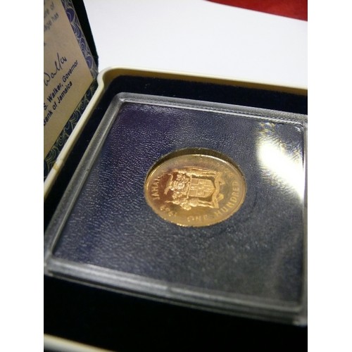 27 - ($100 GOLD PROOF COIN)  JAMAICAN 10TH ANNIVERSARY OF INVESTITURE OF PRINCE CHARLES 1969-1979 11.34 G... 