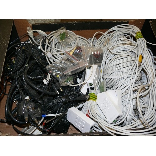 503 - MIXED BOX OF CCTV CABLING, POWER SUPPLIES ETC.