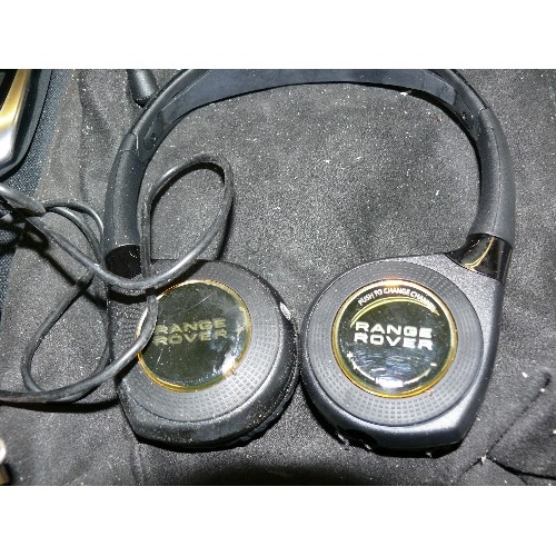 506 - RANGE ROVER BIOGRAPHY - PARCEL SHELF, TWO PAIRS OF RANGE ROVER BRANDED HEADPHONES WITH CONTROLLER, A... 