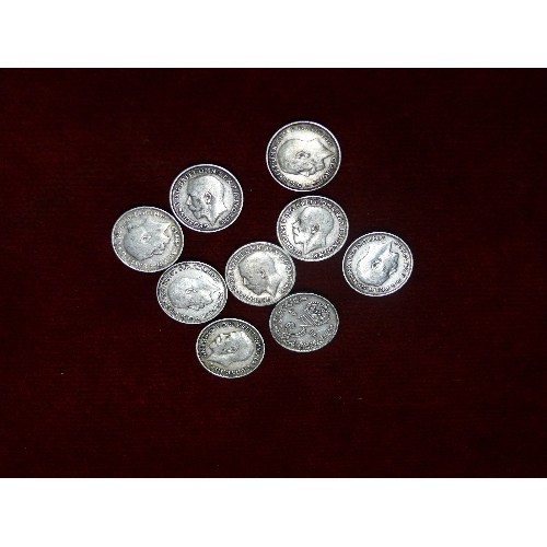 39 - RUN OF SILVER THREEPENNY PIECES FROM 1912-1920.