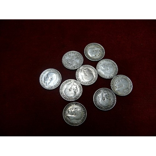 39 - RUN OF SILVER THREEPENNY PIECES FROM 1912-1920.