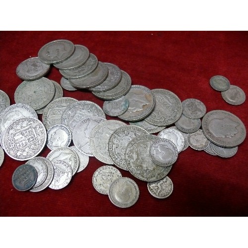 58 - COLLECTION OF SILVER COINS 4d 1843 BUN FLORIN EMPRESS CROWN. HALF A FARTHING 1844 2 X 3d . GEORGE II... 