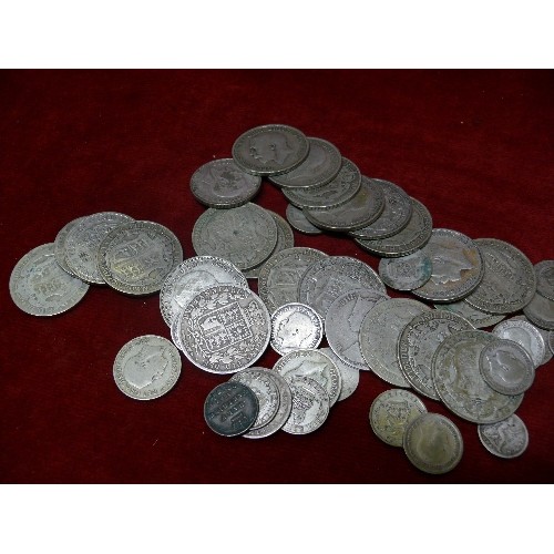 58 - COLLECTION OF SILVER COINS 4d 1843 BUN FLORIN EMPRESS CROWN. HALF A FARTHING 1844 2 X 3d . GEORGE II... 