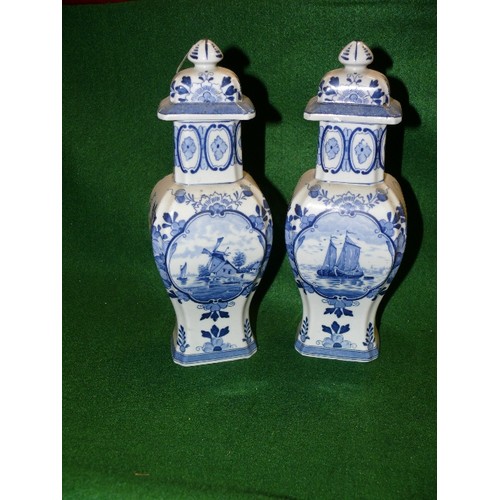 137 - PAIR OF DELFT '515' LIDDED VASES.