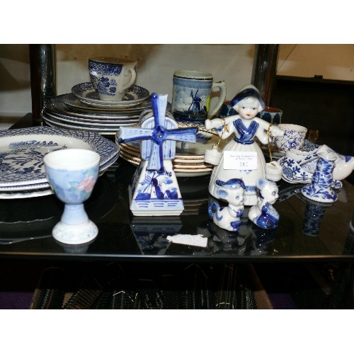 161 - A LARGE COLLECTION OF BLUE AND WHITE DELFTWARE ETC.