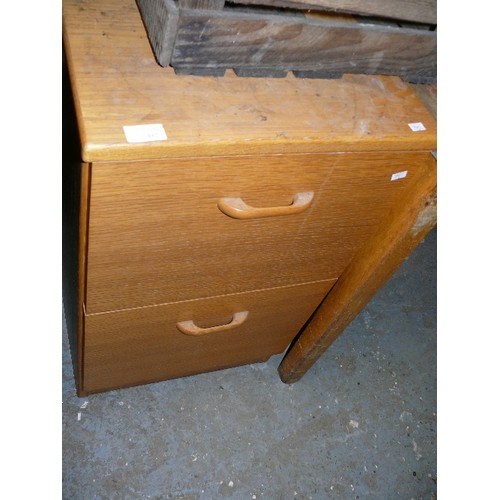 442 - WOODEN TWO DRAWER FILING CABINET WITH INSERTS.