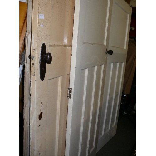 465 - THREE SOLID PINE DOORS IDEAL FOR STRIPPING WITH BAKELITE KNOBS, POSSIBLY 1930'S.
1. 70CM X 195CM, 2.... 