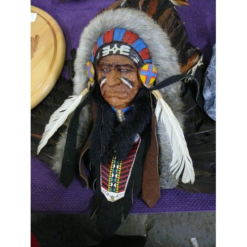 124 - A COLLECTION OF FOUR NATIVE AMERICAN INDIAN THEMED WALL HANGINGS AND A SELECTION OF OTHER AMERICAN I... 