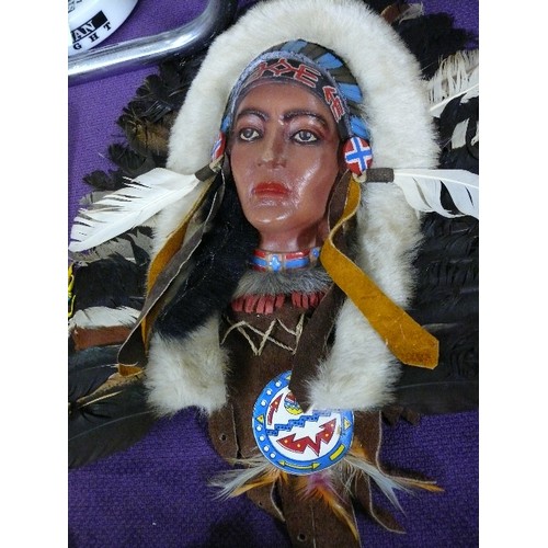 124 - A COLLECTION OF FOUR NATIVE AMERICAN INDIAN THEMED WALL HANGINGS AND A SELECTION OF OTHER AMERICAN I... 