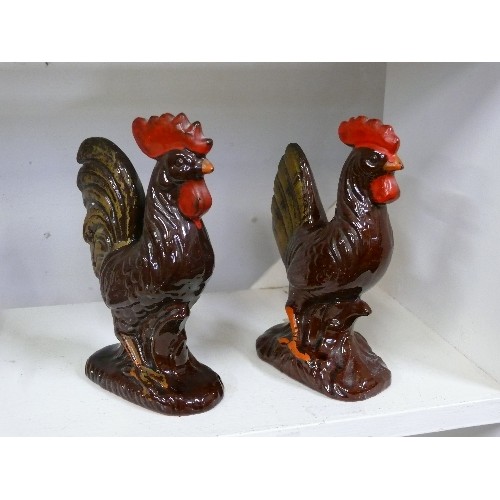 101 - A PAIR OF CERAMIC COCKEREL FIGURINES.