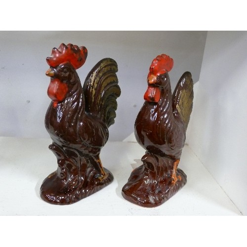 101 - A PAIR OF CERAMIC COCKEREL FIGURINES.