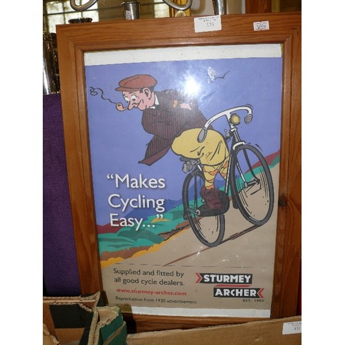 133 - A PINE FRAMED VINTAGE CYCLING POSTER 'STURMEY ARCHER'.