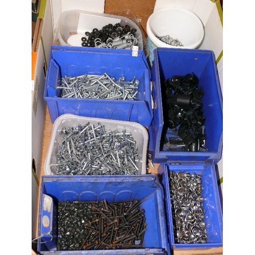 199 - THREE BOXES OF RIVETS, SCREWS ETC.