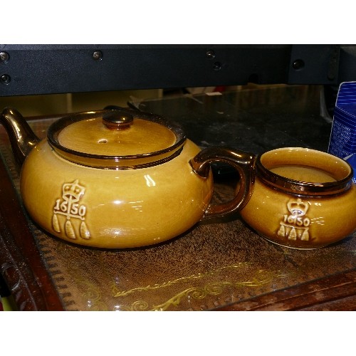 222 - BOSTON TEA PARTY TEAPOT AND SUGAR BOWL BY DAVISON NEWMAN & CO.