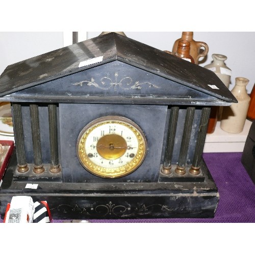 76 - LARGE SLATE MANTLE CLOCK.