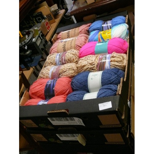 206 - THREE BOXES OF NEW BALLS OF WOOL.