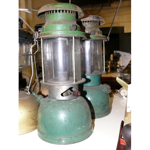 242 - TWO GREEN TOP TILLEY LAMPS.