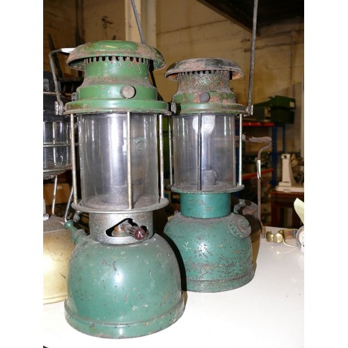 242 - TWO GREEN TOP TILLEY LAMPS.