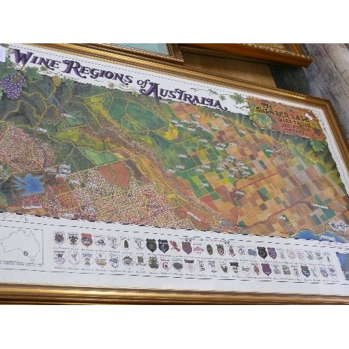 367 - A VERY LARGE FRAMED AND GLAZED PRINT OF THE MCLAREN WINE REGION OF AUSTRALIA.