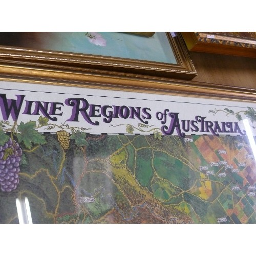 367 - A VERY LARGE FRAMED AND GLAZED PRINT OF THE MCLAREN WINE REGION OF AUSTRALIA.
