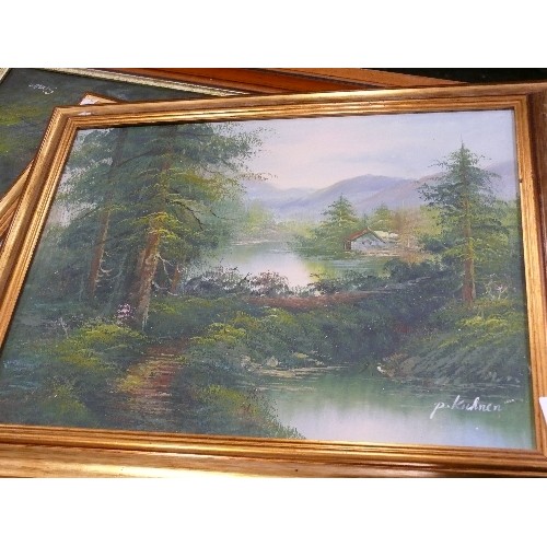 368 - THREE FRAMED OIL PAINTINGS OF WOODLAND SCENES.