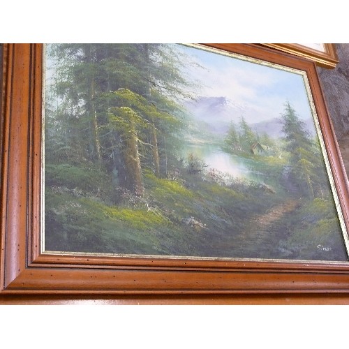 368 - THREE FRAMED OIL PAINTINGS OF WOODLAND SCENES.