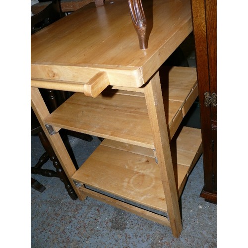 396 - A PINE KITCHEN TROLLEY.