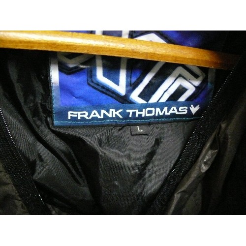 447 - MOTORCYCLE JACKET IN BLACK & GREY BY FRANK THOMAS, SIZE L.