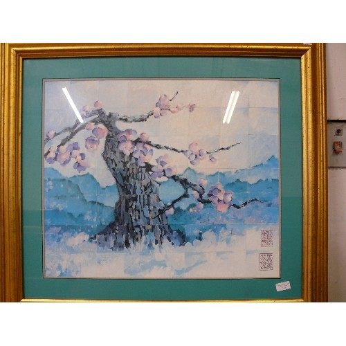 482 - JAPANESE CHERRY BLOSSOM PRINT, FRAMED AND GLAZED.