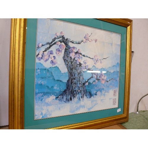 482 - JAPANESE CHERRY BLOSSOM PRINT, FRAMED AND GLAZED.