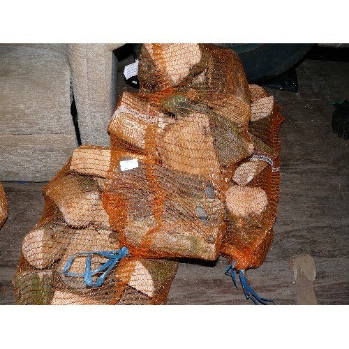 508 - THREE ORANGE NETS OF  BURNING LOGS.