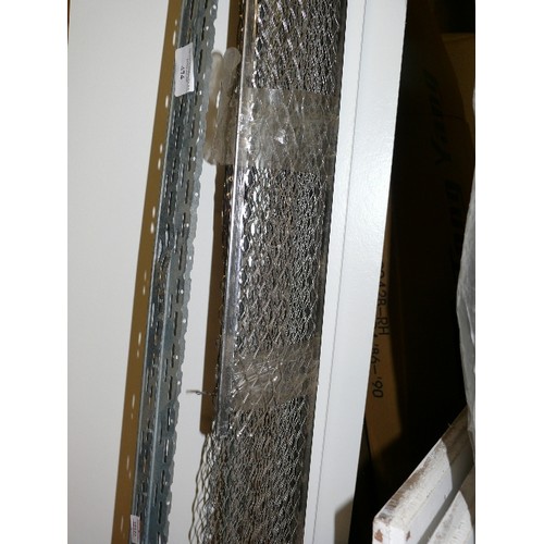 474 - PLASTERERS ANGLE BEAD IN STAINLESS STEEL, TEN LENGTHS, AND TWO LENGTHS OF SKIM BEAD, GALVANISED.