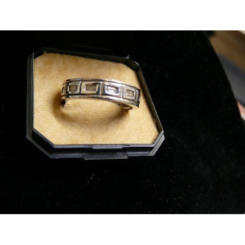 51 - BEAUTIFUL SILVER METAL ETERNITY RING WITH BAGUETTE CZ STONES SIZE Z AND ONE OTHER SIZE O/P.