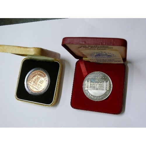 15 - TWO COLLECTORS' MEDALLIONS, THE OPENING OF LANCASTER HOUSE 1984, AND HOLYROOD HOUSE, FROM TOWER MINT... 