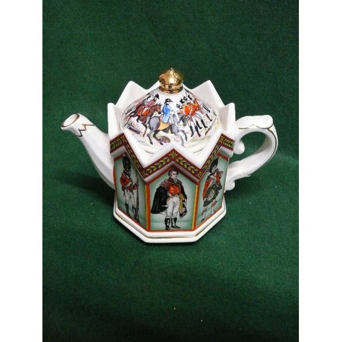 96 - SADLER TEAPOT 'THE DUKE OF WELLINGTON & SOLDIERS OF THE BATTLE OF WATERLOO'.