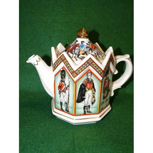 96 - SADLER TEAPOT 'THE DUKE OF WELLINGTON & SOLDIERS OF THE BATTLE OF WATERLOO'.