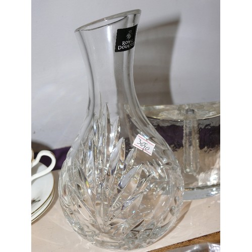 75 - A ROYAL DOULTON WATER JUG PLUS A SELECTION OF CRYSTAL ITEMS.