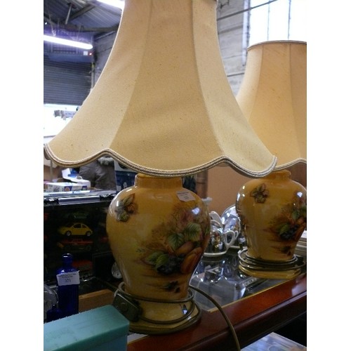 320 - THREE LARGE AYNSLEY 'ORCHARD GOLD' TABLE LAMPS WITH MATCHING SHADES.