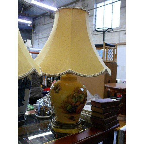 320 - THREE LARGE AYNSLEY 'ORCHARD GOLD' TABLE LAMPS WITH MATCHING SHADES.