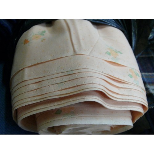 235 - APRICOT FLOWERED FABRIC 1.12m X 22.5m.