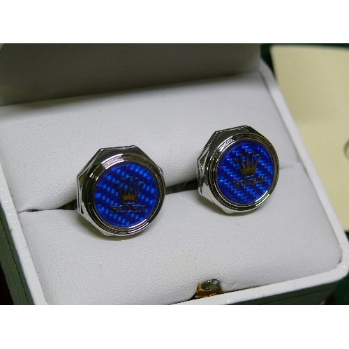 22 - PAIR OF ROLEX CUFFLINKS IN BOX WITH CERTIFICATE.