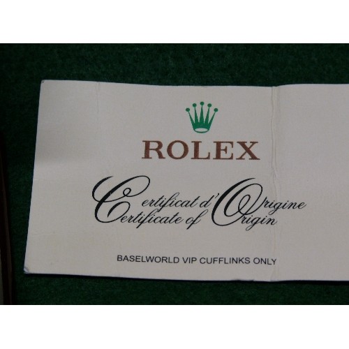 22 - PAIR OF ROLEX CUFFLINKS IN BOX WITH CERTIFICATE.